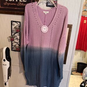 Umgee Pink and Blue Gradient Knit Sweater dress xl